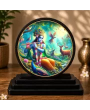 Premium Wooden Lord Krishna Showpiece For Car Dashboard & Office Table | 4 X 4.5 Inch Sublimation Printed Decorative Stand | 4 Mm MDF | Home Decor | Made In India (F33642)