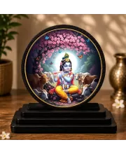 Premium Wooden  Lord Krishna Showpiece For Car Dashboard & Office Table | 4 X 4.5 Inch Sublimation Printed Decorative Stand | 4 Mm MDF | Home Decor | Made In India (F33643)