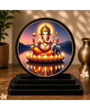 Premium Wooden Lord Ganesha Showpiece For Car Dashboard & Office Table | 4 X 4.5 Inch Sublimation Printed Decorative Stand | 4 Mm MDF | Home Decor | Made In India (F33648)