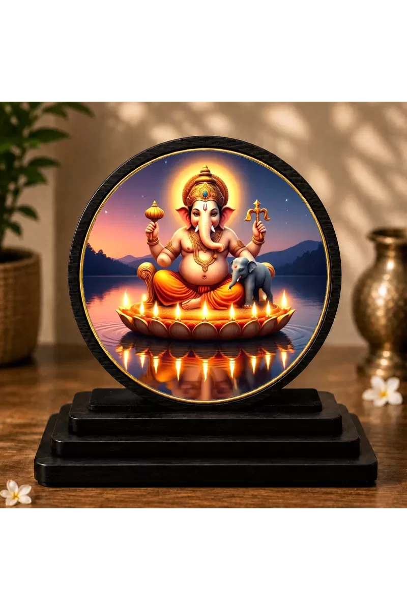 Premium Wooden Lord Ganesha Showpiece For Car Dashboard & Office Table | 4 X 4.5 Inch Sublimation Printed Decorative Stand | 4 Mm MDF | Home Decor | Made In India (F33648)