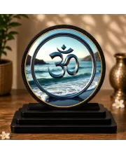 Premium Wooden  Om Symbol Showpiece For Car Dashboard & Office Table | 4 X 4.5 Inch Sublimation Printed Decorative Stand | 4 Mm MDF | Home Decor | Made In India (F33649)