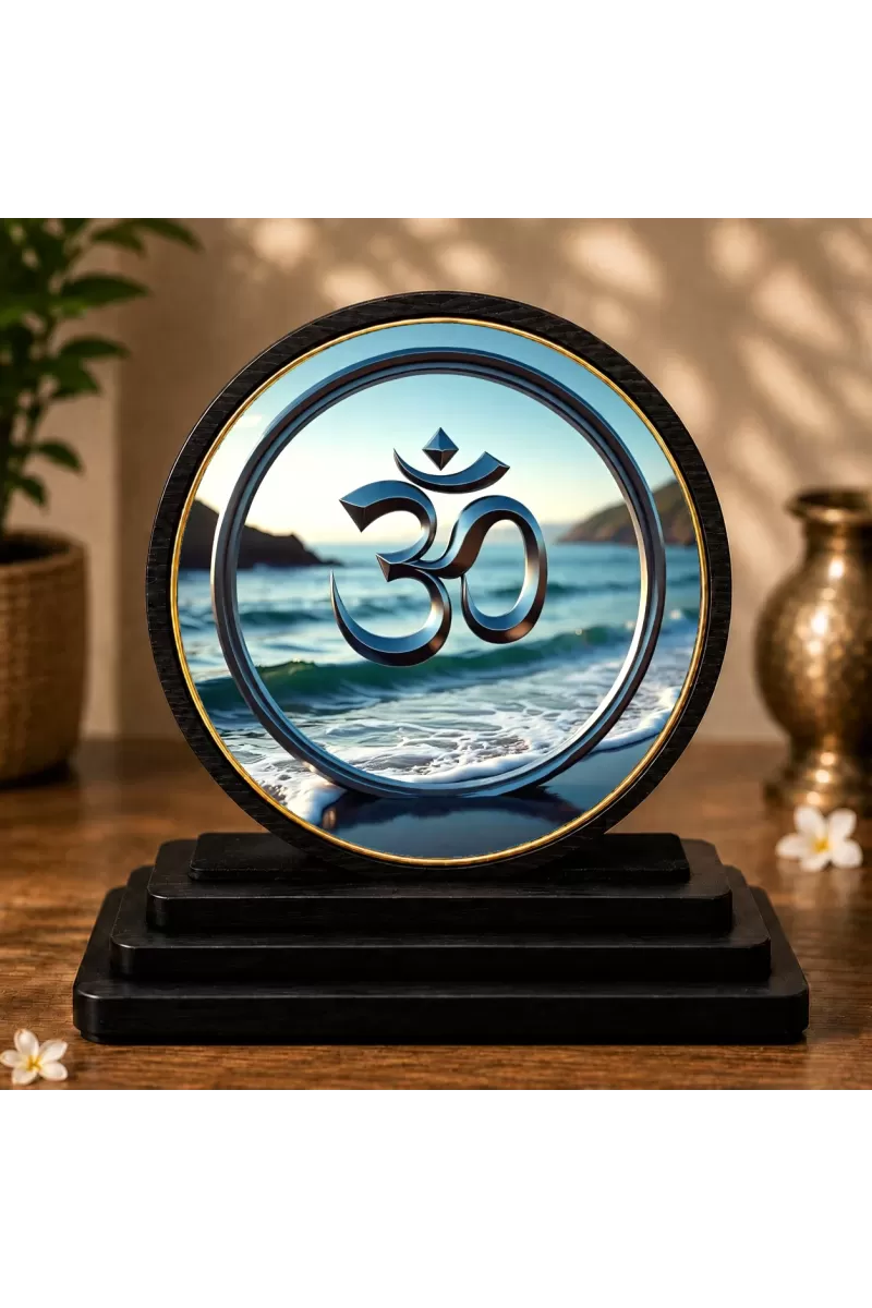 Premium Wooden  Om Symbol Showpiece For Car Dashboard & Office Table | 4 X 4.5 Inch Sublimation Printed Decorative Stand | 4 Mm MDF | Home Decor | Made In India (F33649)