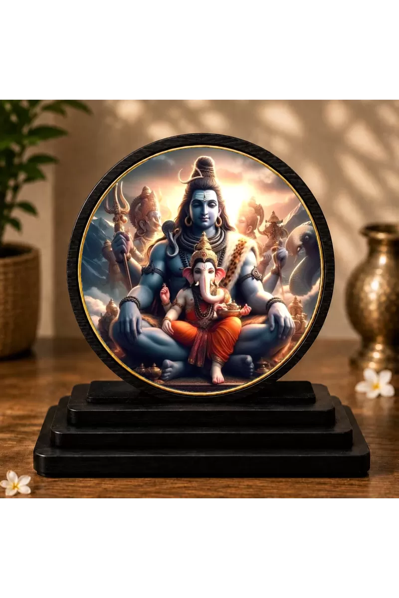 Premium Wooden  Lord Shiva And Lord Ganesha Showpiece For Car Dashboard & Office Table | 4 X 4.5 Inch Sublimation Printed Decorative Stand | 4 Mm MDF | Home Decor | Made In India (F33650)