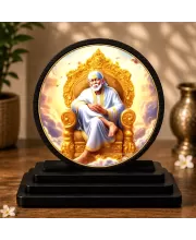 Premium Wooden  Shirdi Sai Baba Showpiece For Car Dashboard & Office Table | 4 X 4.5 Inch Sublimation Printed Decorative Stand | 4 Mm MDF | Home Decor | Made In India (F33652)