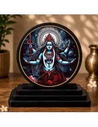 Premium Wooden Kali Maa Showpiece For Car Dashboard & Office Table | 4 X 4.5 Inch Sublimation Printed Decorative Stand | 4 Mm MDF | Home Decor | Made In India (F33653)