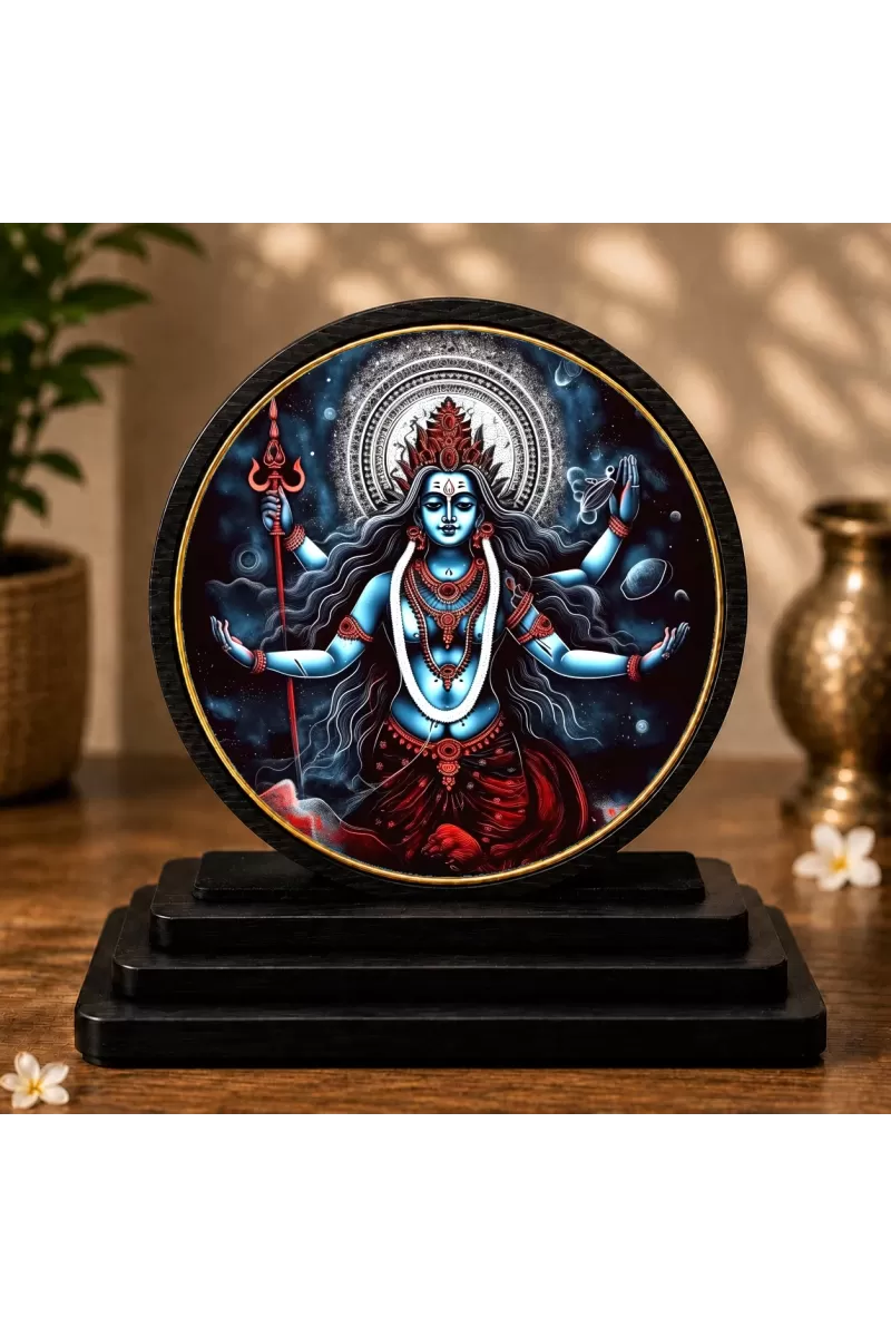 Premium Wooden Kali Maa Showpiece For Car Dashboard & Office Table | 4 X 4.5 Inch Sublimation Printed Decorative Stand | 4 Mm MDF | Home Decor | Made In India (F33653)