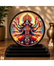 Premium Wooden Kali Mata Showpiece For Car Dashboard & Office Table | 4 X 4.5 Inch Sublimation Printed Decorative Stand | 4 Mm MDF | Home Decor | Made In India (F33654)