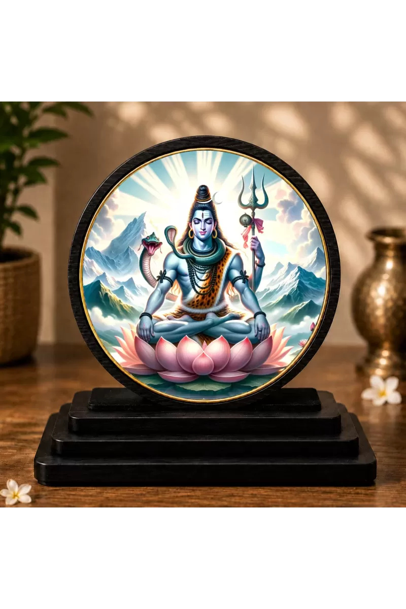 Premium Wooden  Lord Shiva Showpiece For Car Dashboard & Office Table | 4 X 4.5 Inch Sublimation Printed Decorative Stand | 4 Mm MDF | Home Decor | Made In India (F33656)