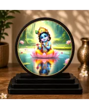 Premium Wooden Lord Krishna Showpiece For Car Dashboard & Office Table | 4 X 4.5 Inch Sublimation Printed Decorative Stand | 4 Mm MDF | Home Decor | Made In India (F33658)