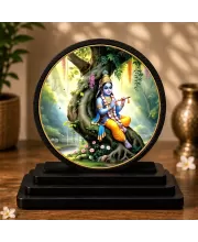 Premium Wooden Lord Krishna Showpiece For Car Dashboard & Office Table | 4 X 4.5 Inch Sublimation Printed Decorative Stand | 4 Mm MDF | Home Decor | Made In India (F33659)