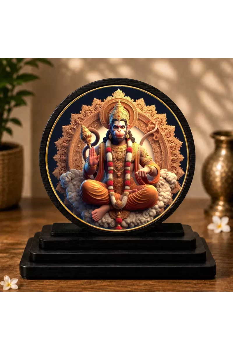 Premium Wooden Lord Hanuman Showpiece For Car Dashboard & Office Table | 4 X 4.5 Inch Sublimation Printed Decorative Stand | 4 Mm MDF | Home Decor | Made In India (F33662)