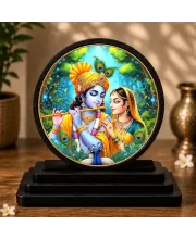 Premium Wooden  Radha Krishna Showpiece For Car Dashboard & Office Table | 4 X 4.5 Inch Sublimation Printed Decorative Stand | 4 Mm MDF | Home Decor | Made In India (F33663)