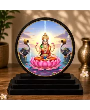Premium Wooden Goddess Laxmi Showpiece For Car Dashboard & Office Table | 4 X 4.5 Inch Sublimation Printed Decorative Stand | 4 Mm MDF | Home Decor | Made In India (F33665)