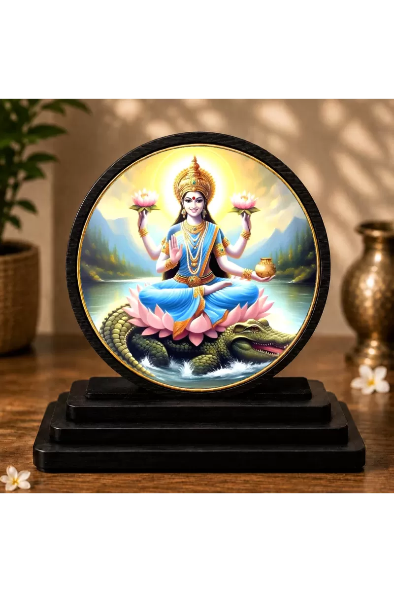 Premium Wooden  Goddess Ganga Devi Showpiece For Car Dashboard & Office Table | 4 X 4.5 Inch Sublimation Printed Decorative Stand | 4 Mm MDF | Home Decor | Made In India (F33668)