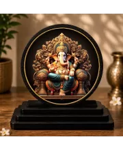 Premium Wooden Lord Ganesha  Showpiece For Car Dashboard & Office Table | 4 X 4.5 Inch Sublimation Printed Decorative Stand | 4 Mm MDF | Home Decor | Made In India (F33671)