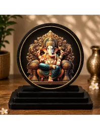 Premium Wooden Lord Ganesha  Showpiece For Car Dashboard & Office Table | 4 X 4.5 Inch Sublimation Printed Decorative Stand | 4 Mm MDF | Home Decor | Made In India (F33671)