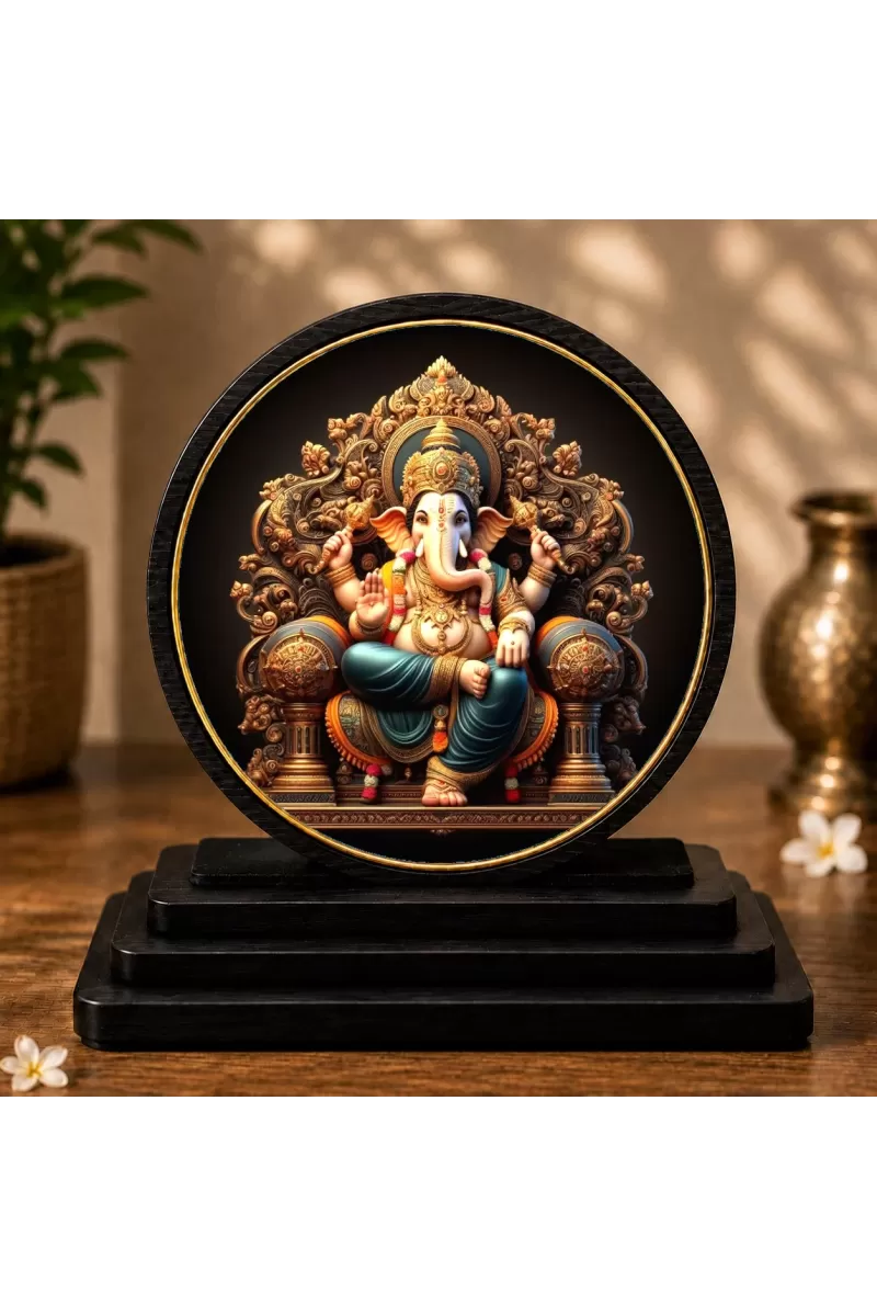 Premium Wooden Lord Ganesha  Showpiece For Car Dashboard & Office Table | 4 X 4.5 Inch Sublimation Printed Decorative Stand | 4 Mm MDF | Home Decor | Made In India (F33671)