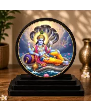 Premium Wooden Lord Vishnu Showpiece For Car Dashboard & Office Table | 4 X 4.5 Inch Sublimation Printed Decorative Stand | 4 Mm MDF | Home Decor | Made In India (F33674)