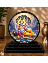 Premium Wooden Lord Vishnu Showpiece For Car Dashboard & Office Table | 4 X 4.5 Inch Sublimation Printed Decorative Stand | 4 Mm MDF | Home Decor | Made In India (F33674)