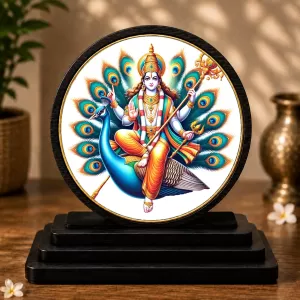 Premium Wooden Lord Kartikeya Showpiece For Car Dashboard & Office Table | 4 X 4.5 Inch Sublimation Printed Decorative Stand | 4 Mm MDF | Home Decor | Made In India (F33676) Premium Wooden Lord Kartikeya Showpiece For Car Dashboard & Office Table | 4 X 4.5 Inch Sublimation Printed Decorative Stand | 4 Mm MDF | Home Decor | Made In India (F33676)
