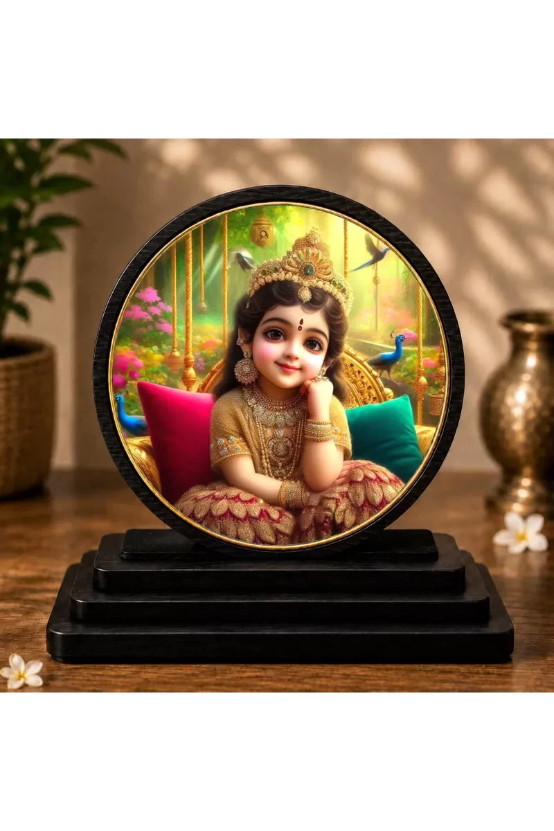 Premium Wooden Shri Radha Rani Showpiece For Car Dashboard & Office Table | 4 X 4.5 Inch Sublimation Printed Decorative Stand | 4 Mm MDF | Home Decor | Made In India (F33679)