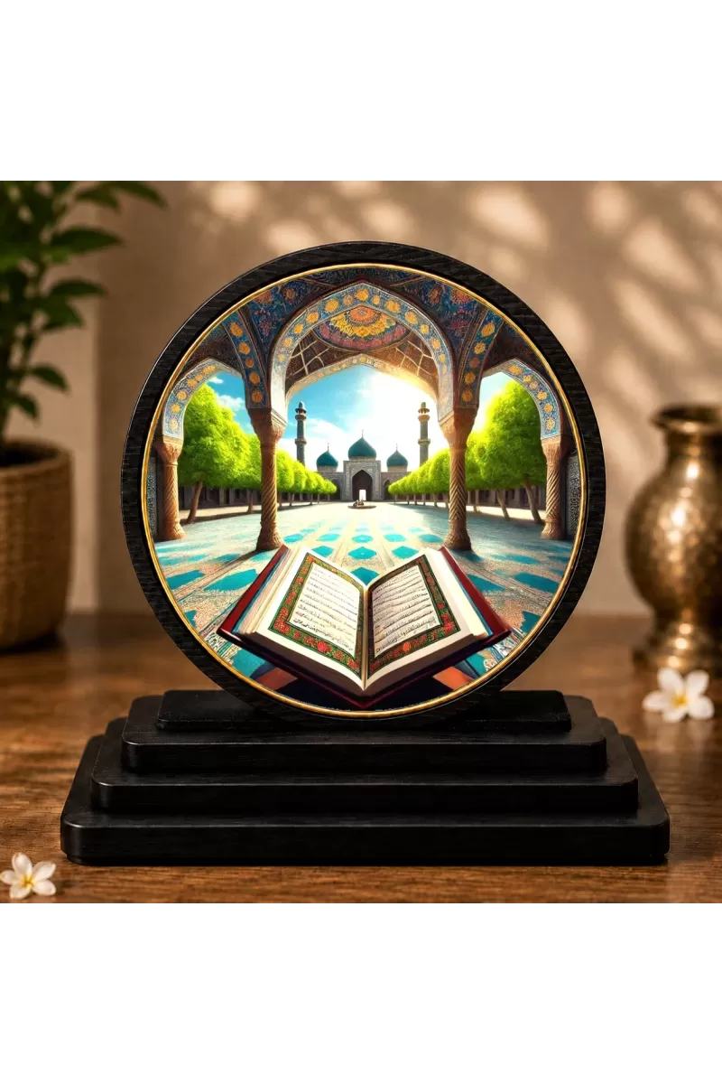 Premium Wooden  Holy Quran Showpiece For Car Dashboard & Office Table | 4 X 4.5 Inch Sublimation Printed Decorative Stand | 4 Mm MDF | Home Decor | Made In India (F33680)