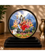 Premium Wooden  Shiv Parivar Showpiece For Car Dashboard & Office Table | 4 X 4.5 Inch Sublimation Printed Decorative Stand | 4 Mm MDF | Home Decor | Made In India (F33681)