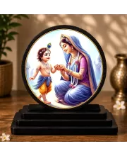 Premium Wooden  Bal Krishna And Yashoda Showpiece For Car Dashboard & Office Table | 4 X 4.5 Inch Sublimation Printed Decorative Stand | 4 Mm MDF | Home Decor | Made In India (F33682)