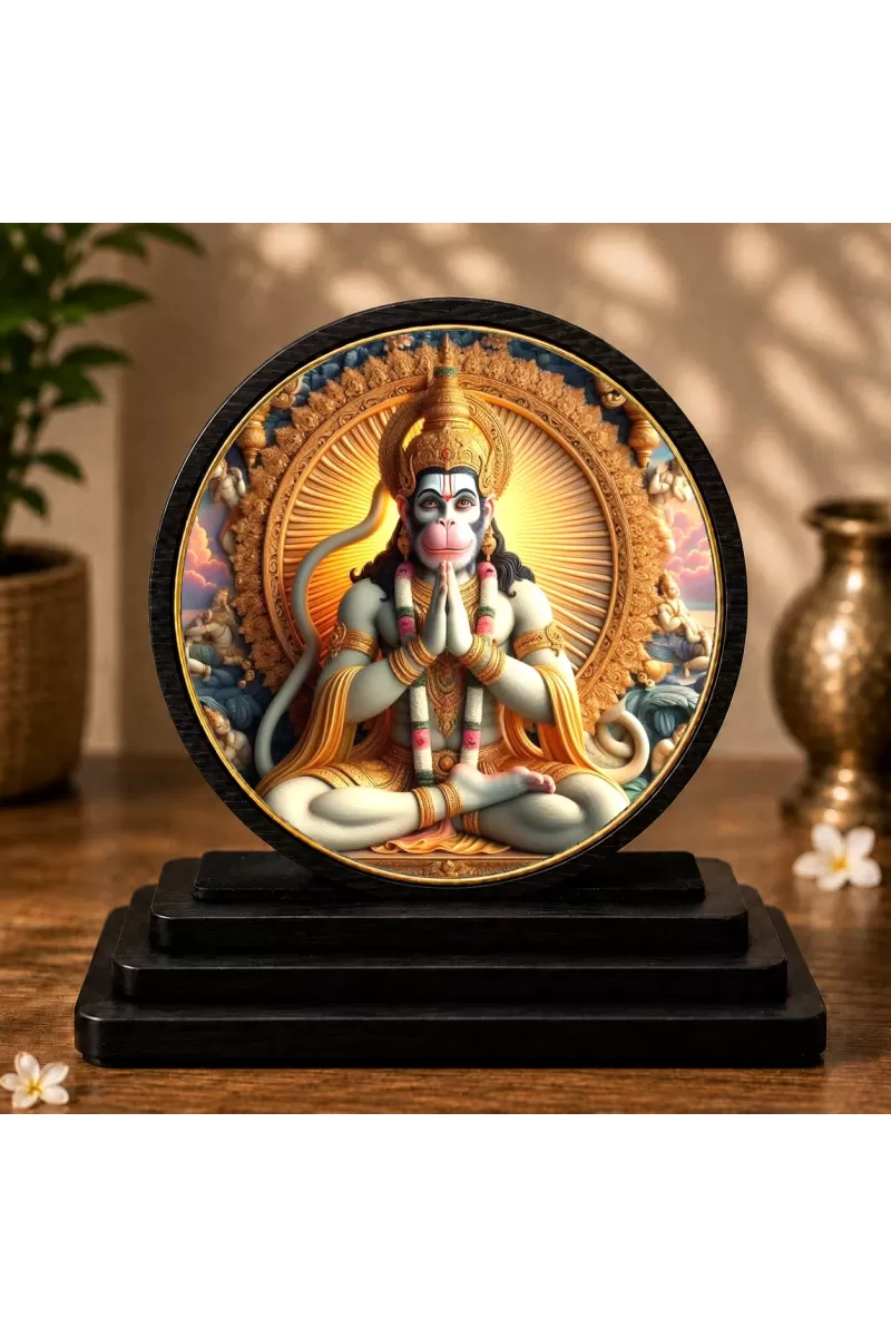 Premium Wooden Lord Hanuman Showpiece For Car Dashboard & Office Table | 4 X 4.5 Inch Sublimation Printed Decorative Stand | 4 Mm MDF | Home Decor | Made In India (F33684)
