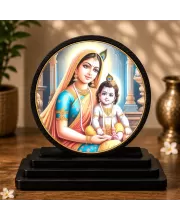 Premium Wooden Yashoda Maa And Bal Krishna Showpiece For Car Dashboard & Office Table | 4 X 4.5 Inch Sublimation Printed Decorative Stand | 4 Mm MDF | Home Decor | Made In India (F33685)