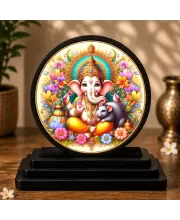 Premium Wooden Lord Ganesha Showpiece For Car Dashboard & Office Table | 4 X 4.5 Inch Sublimation Printed Decorative Stand | 4 Mm MDF | Home Decor | Made In India (F33686)