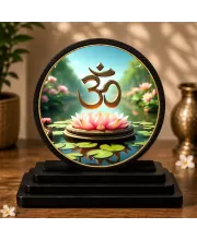 Premium Wooden OM Symbol  Showpiece For Car Dashboard & Office Table | 4 X 4.5 Inch Sublimation Printed Decorative Stand | 4 Mm MDF | Home Decor | Made In India (F33687)