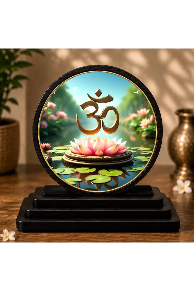 Premium Wooden OM Symbol  Showpiece For Car Dashboard & Office Table | 4 X 4.5 Inch Sublimation Printed Decorative Stand | 4 Mm MDF | Home Decor | Made In India (F33687)