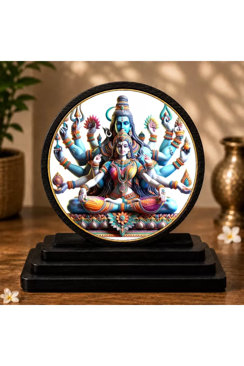 Premium Wooden Lord Shiva And Goddess Kali Showpiece For Car Dashboard & Office Table | 4 X 4.5 Inch Sublimation Printed Decorative Stand | 4 Mm MDF | Home Decor | Made In India (F33688)