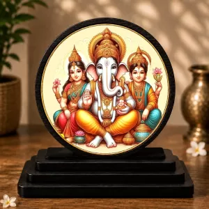 Premium Wooden Ganesh Ji With Ridhi Sidhi Showpiece For Car Dashboard & Office Table | 4 X 4.5 Inch Sublimation Printed Decorative Stand | 4 Mm MDF | Home Decor | Made In India (F33690) Premium Wooden Ganesh Ji With Ridhi Sidhi Showpiece For Car Dashboard & Office Table | 4 X 4.5 Inch Sublimation Printed Decorative Stand | 4 Mm MDF | Home Decor | Made In India (F33690)