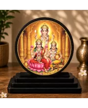 Premium Wooden Lord Ganesh, Maa Laxmi & Lord Kuber Showpiece For Car Dashboard & Office Table | 4 X 4.5 Inch Sublimation Printed Decorative Stand | 4 Mm MDF | Home Decor | Made In India (F33691)