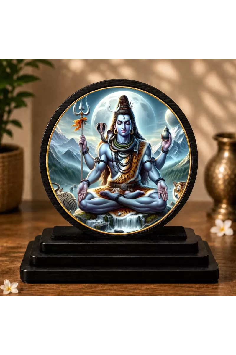 Premium Wooden Lord Shiva  Showpiece For Car Dashboard & Office Table | 4 X 4.5 Inch Sublimation Printed Decorative Stand | 4 Mm MDF | Home Decor | Made In India (F33692)