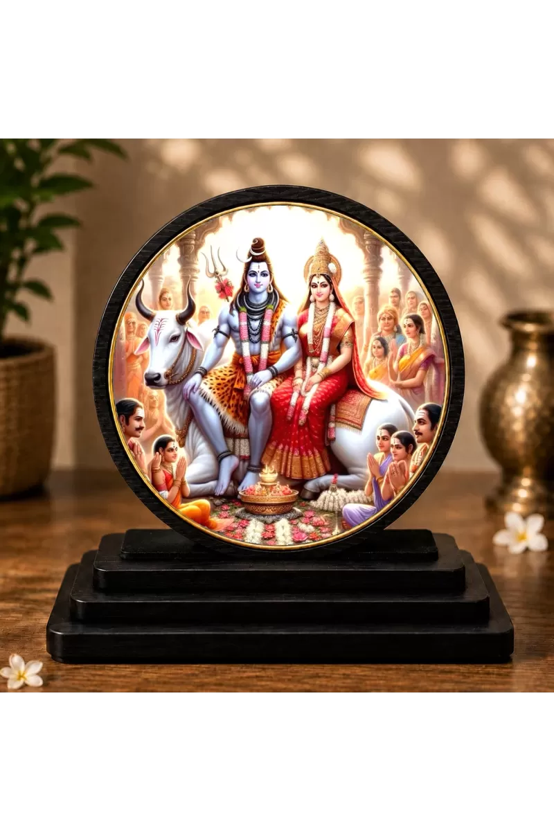Premium Wooden  Lord Shiva And Maa Parvati Showpiece For Car Dashboard & Office Table | 4 X 4.5 Inch Sublimation Printed Decorative Stand | 4 Mm MDF | Home Decor | Made In India (F33693)