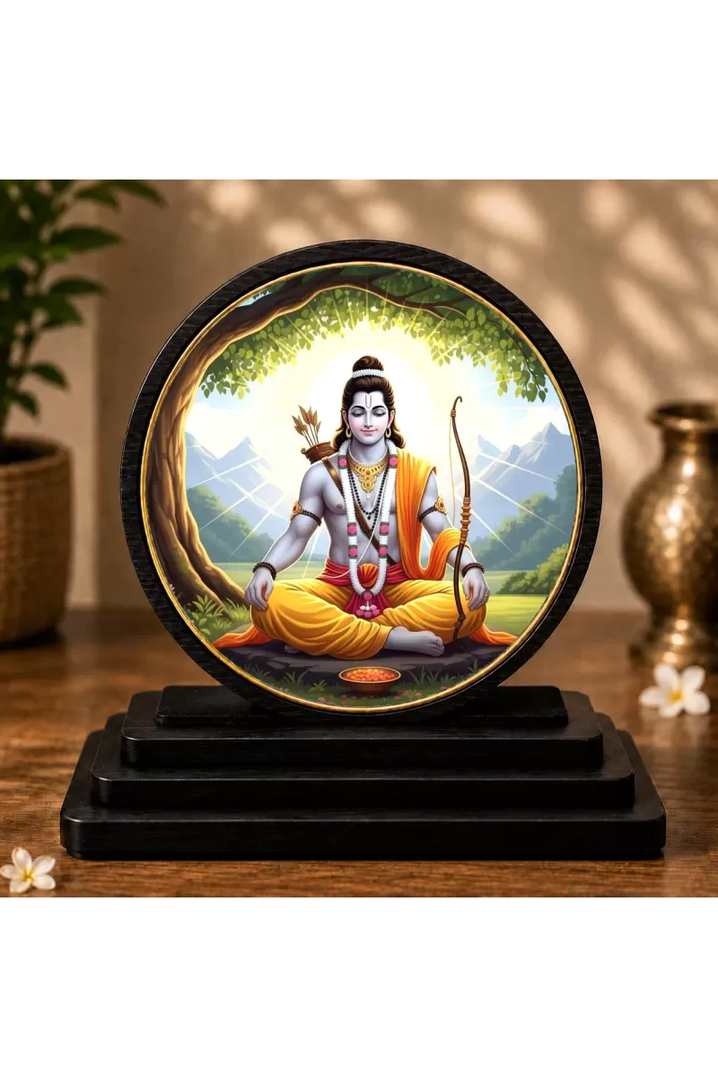 Premium Wooden Lord Rama Showpiece For Car Dashboard & Office Table | 4 X 4.5 Inch Sublimation Printed Decorative Stand | 4 Mm MDF | Home Decor | Made In India (F33694)