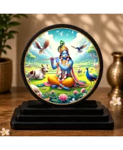 Premium Wooden Lord Krishna Showpiece For Car Dashboard & Office Table | 4 X 4.5 Inch Sublimation Printed Decorative Stand | 4 Mm MDF | Home Decor | Made In India (F33697)