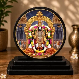 Premium Wooden Lord Venkateswara. Showpiece For Car Dashboard & Office Table | 4 X 4.5 Inch Sublimation Printed Decorative Stand | 4 Mm MDF | Home Decor | Made In India (F33699)