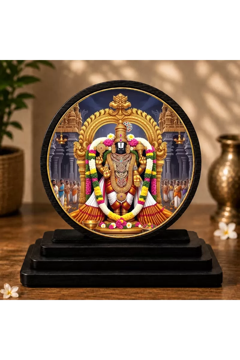 Premium Wooden Lord Venkateswara. Showpiece For Car Dashboard & Office Table | 4 X 4.5 Inch Sublimation Printed Decorative Stand | 4 Mm MDF | Home Decor | Made In India (F33699)