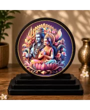 Premium Wooden  Lord Shiva And Goddess Parvati Showpiece For Car Dashboard & Office Table | 4 X 4.5 Inch Sublimation Printed Decorative Stand | 4 Mm MDF | Home Decor | Made In India (F33701)