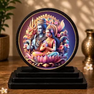 Premium Wooden  Lord Shiva And Goddess Parvati Showpiece For Car Dashboard & Office Table | 4 X 4.5 Inch Sublimation Printed Decorative Stand | 4 Mm MDF | Home Decor | Made In India (F33701)
