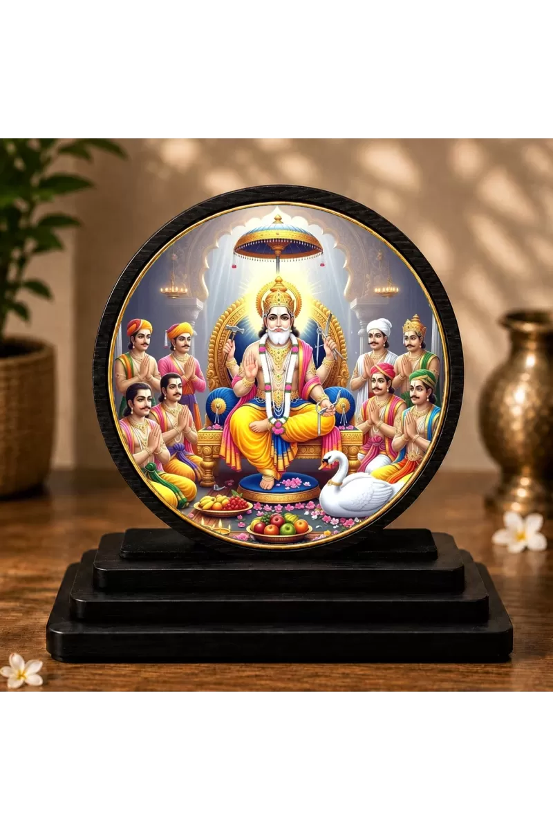 Premium Wooden  Lord Brahma Showpiece For Car Dashboard & Office Table | 4 X 4.5 Inch Sublimation Printed Decorative Stand | 4 Mm MDF | Home Decor | Made In India (F33702)