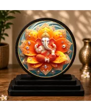Premium Wooden Lord Ganesha Showpiece For Car Dashboard & Office Table | 4 X 4.5 Inch Sublimation Printed Decorative Stand | 4 Mm MDF | Home Decor | Made In India (F33704)