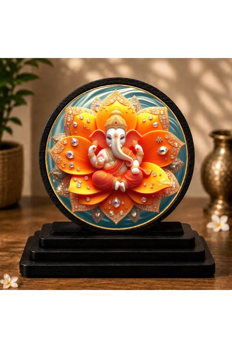 Premium Wooden Lord Ganesha Showpiece For Car Dashboard & Office Table | 4 X 4.5 Inch Sublimation Printed Decorative Stand | 4 Mm MDF | Home Decor | Made In India (F33704)