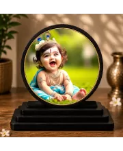 Premium Wooden Bal Krishna Showpiece For Car Dashboard & Office Table | 4 X 4.5 Inch Sublimation Printed Decorative Stand | 4 Mm MDF | Home Decor | Made In India (F33707)
