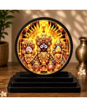 Premium Wooden  Lord Jagannath, Balaram, And Subhadra Showpiece For Car Dashboard & Office Table | 4 X 4.5 Inch Sublimation Printed Decorative Stand | 4 Mm MDF | Home Decor | Made In India (F33708)