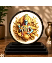 Premium Wooden Lord Krishna Showpiece For Car Dashboard & Office Table | 4 X 4.5 Inch Sublimation Printed Decorative Stand | 4 Mm MDF | Home Decor | Made In India (F33709)